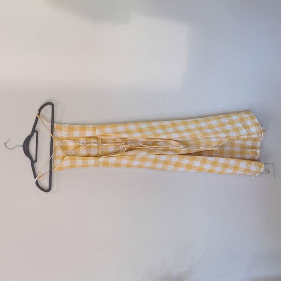 Reformation Linen Nia Midi Dress - Dandelion Check Front Slit Tie Back Open Back - Picture 3 of 9